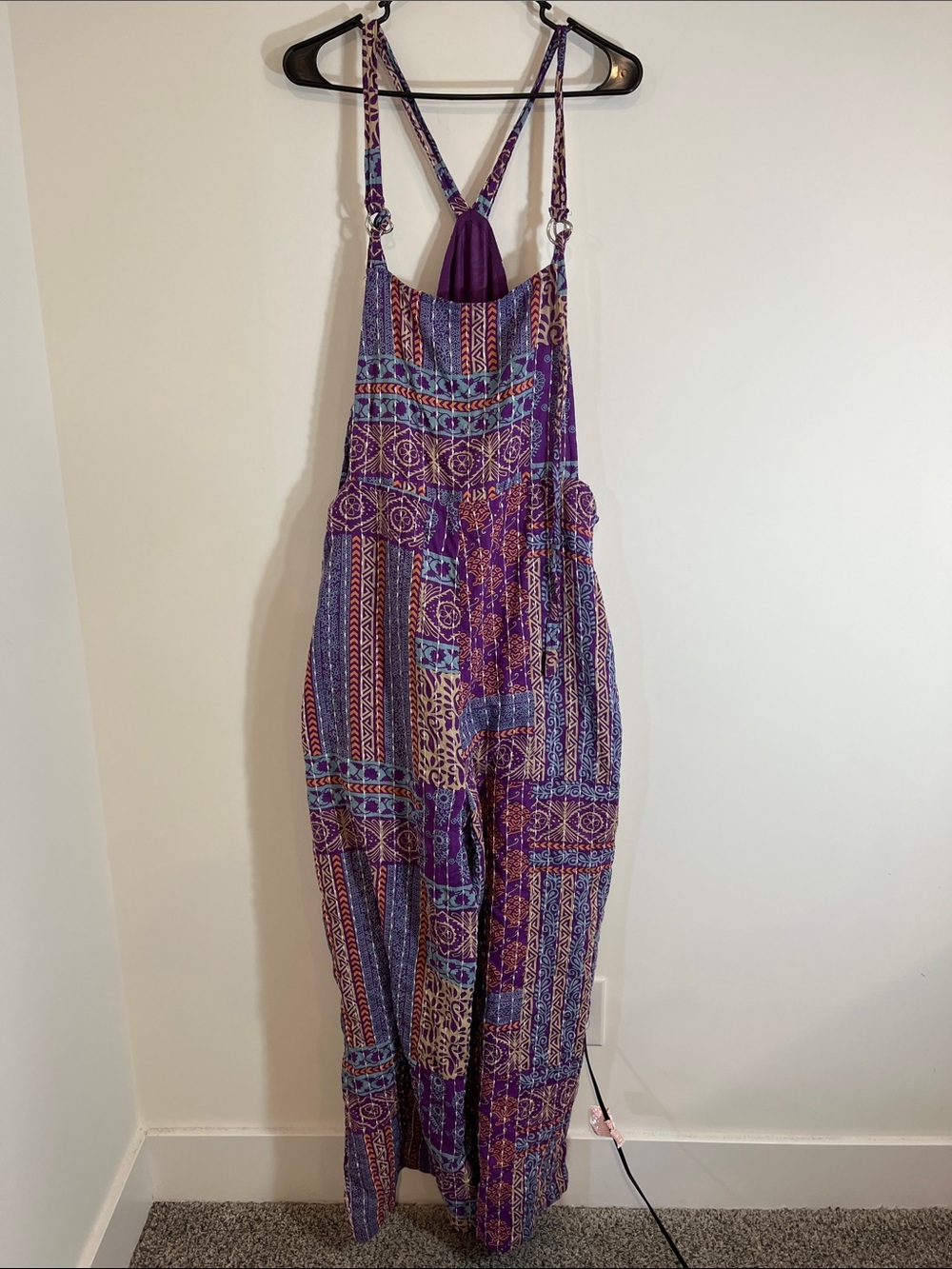 Earthbound purple bohemian patchwork lightweight overalls XXL